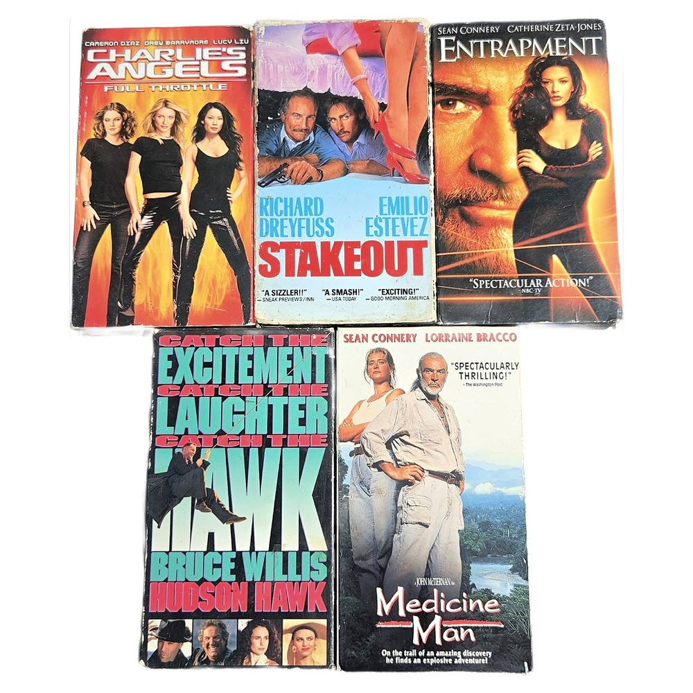 Stakeout Hudson Hawk Entrapment Medicine Man Charlies Angels 5 VHS Movie Lot